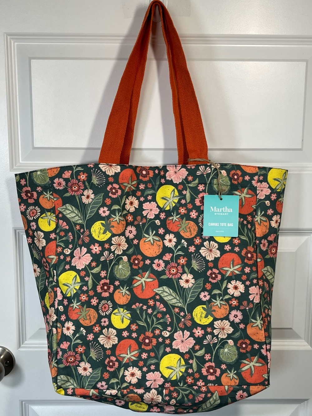 Martha Stewart Floral Fruit Canvas Tote NWT Large Market Bag